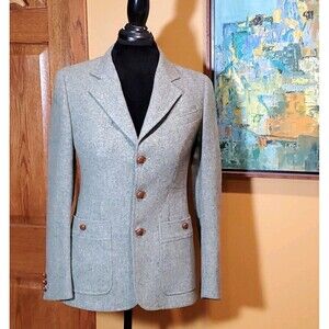 Vtg JG Hook Women's Sz 8 Mint Green Blue Blazer 100% Wool Tweed? Preppy Classic